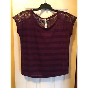 Aeropostale Purple striped short sleeve shirt. Lace shoulders